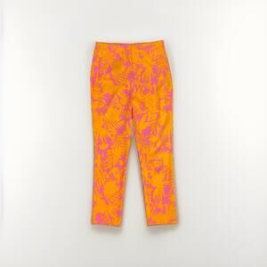 ELLA Rafaella Women Resort Orange Pink Tropical Crop Pants Slim Stretch Zip S 6